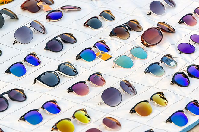 Different types of sunglasses on display