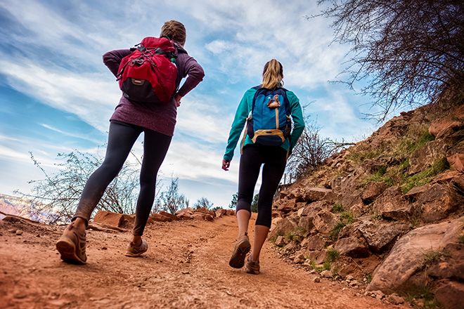 Two women hiking outdoors