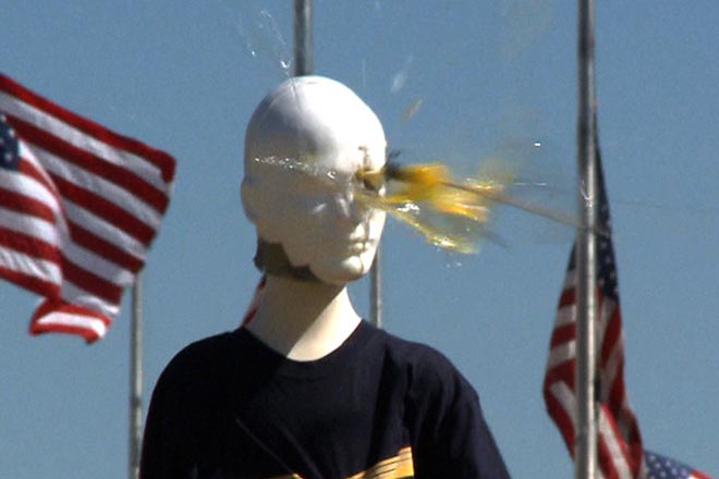 Firework hitting a dummy's face