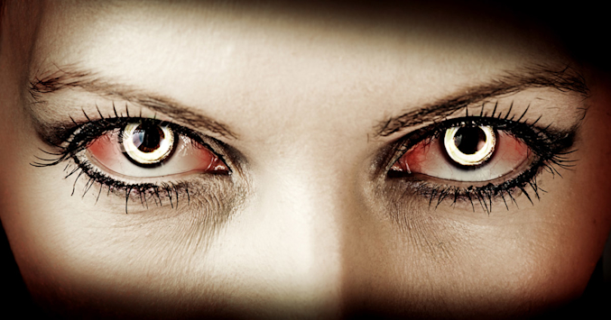 person wearing Halloween contact lenses
