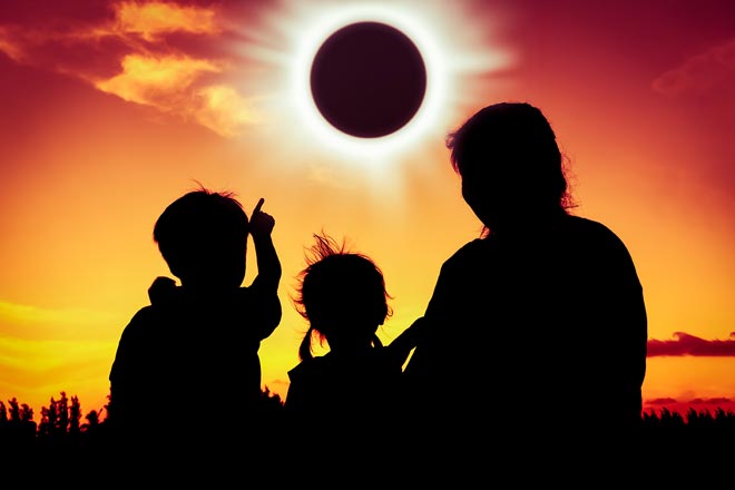 Family watching a solar eclipse