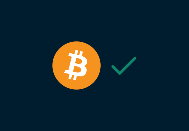 Bitcoin logo with tick