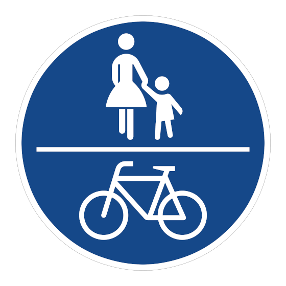 Das Zeichen für einen gemeinsamen Geh- und Radweg von Fußgängern: blaues rundes Schild mit Fahrrad- und Fußgängersymbol.