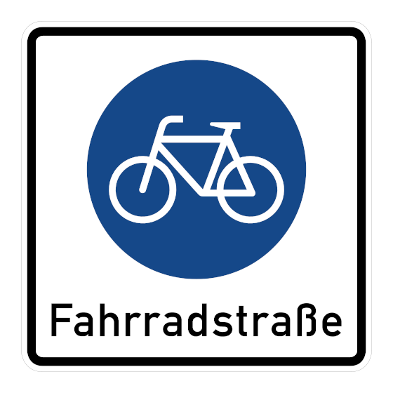 Das Zeichen für eine Fahrradstraße: ein blaues Radwegsymbol, darunter steht Fahrradstraße.