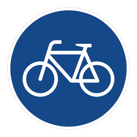 Das Zeichen für einen Radweg: ein weißes Rad auf auf einem blauen runden Schild.