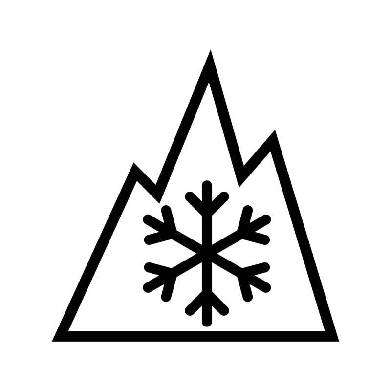 Das Symbol eines dreizackigen Bergs mit Schneeflocke. 