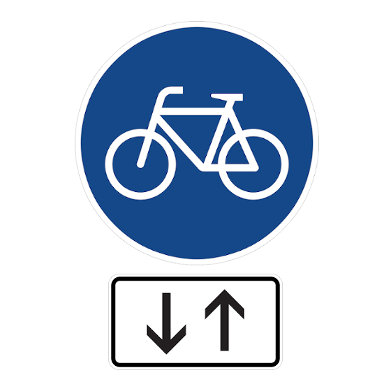 Das Schild für einen benutzungspflichtigen Radweg: ein blaues Radwegschild mit Pfeilen in beide Richtungen.