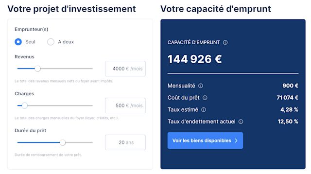 Calculateur de capacités d'emprunt https://www.trackstone.fr/outils/calculateur-mensualites-pret