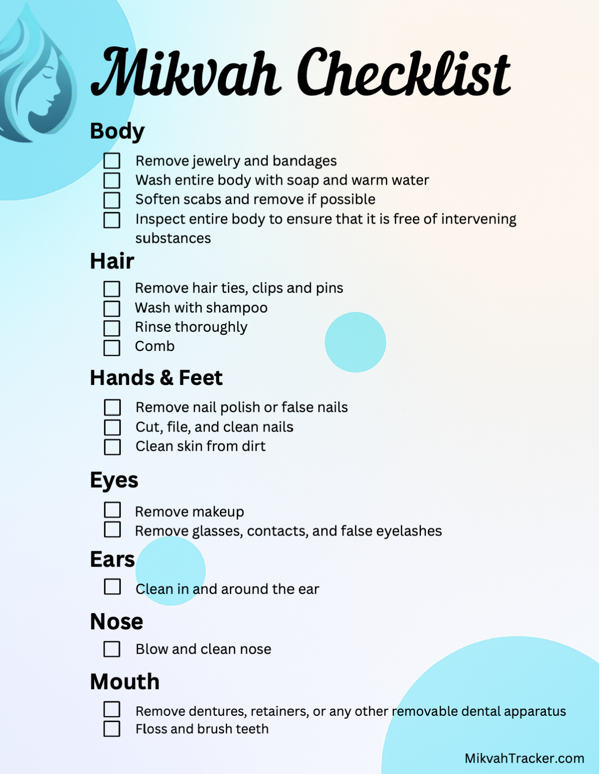 Free Mikvah Checklist PDF (Printable + Interactive)
