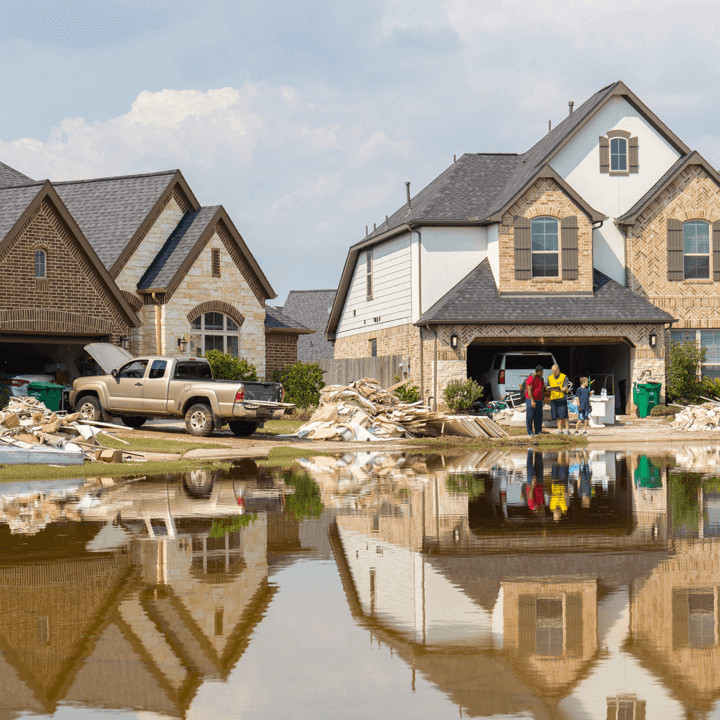 Cleanup begins in Houston suburb Riverstone after Hurricane Harvey and heavy floods.