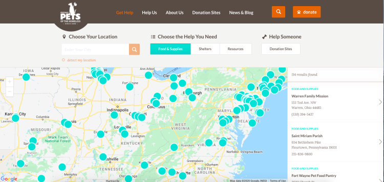 pet food donations finder map