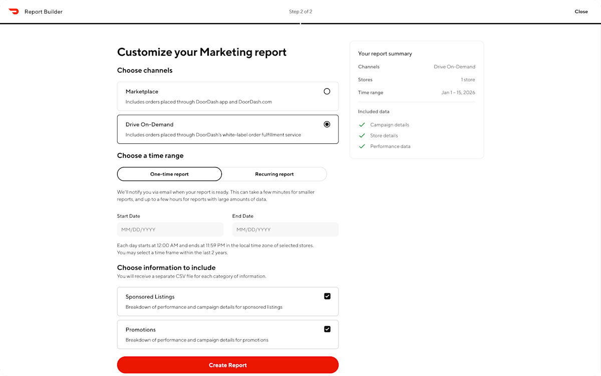 Mx - Portal - Reports - Report Builder - Marketing Report - Drive On-Demand