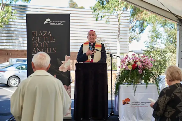 Bishop Curtin at the Plaza of the Holy Angels official opening