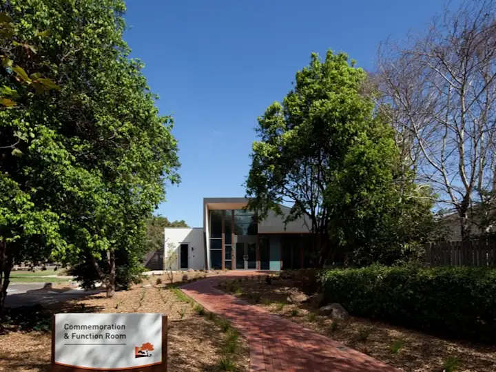 Pathway to commemoration and function room, Altona Memorial Park
