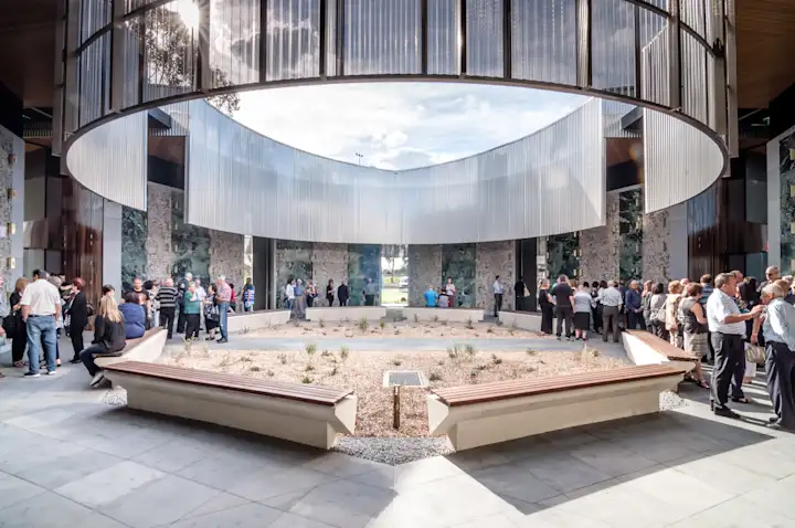 Guests at the opening of the Atrium of Holy Angels Mausoleum at Fawkner Memorial Park