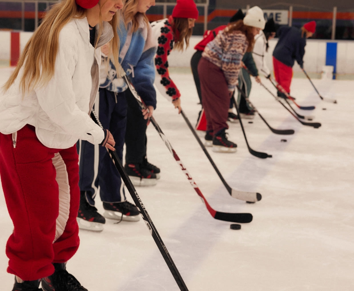 Hockey sticks lined up