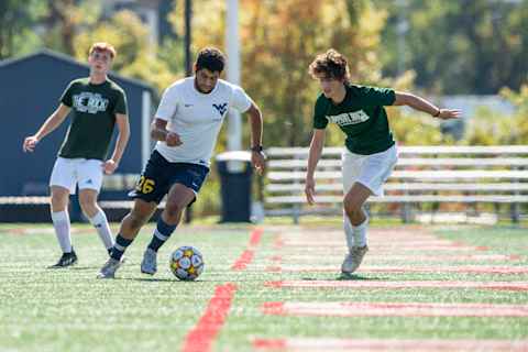 Game action at the WVU vs. Slippery Rock club soccer match.