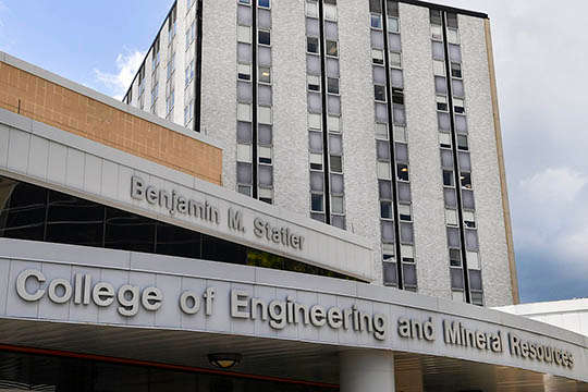 Benjamin M. Statler College of Engineering and Mineral Resources sign over main entrance