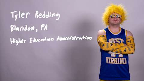 Tyler Redding, a Higher Education Administration graduate student from Blandon, Pennsylvania.
