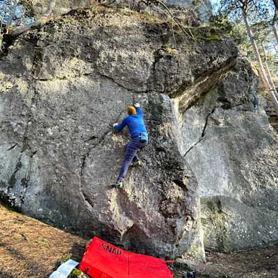 Me climbing up on a wall