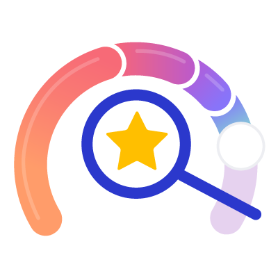 Credit score dial with a magnifying glass