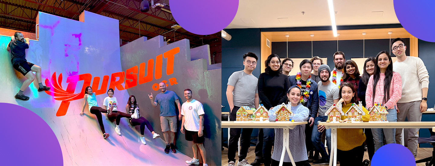 Borrowell Team MBorrowell Team Members Bonding through activities like exercisr and building ginger bread housesembers Playing Ping Pong