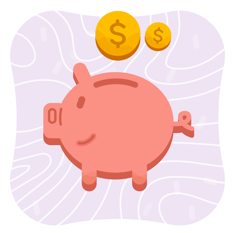 A piggy bank with two gold coins going into its slot.
