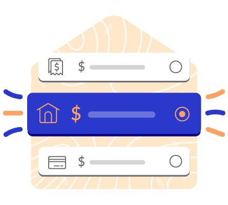Three items in a list. The second item is highlighted in blue and shows an illustration of a house with a dollar sign.