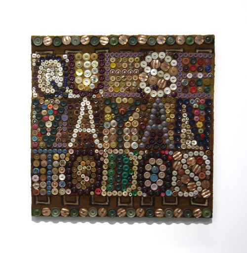 Jeff Perrone
Que Se Vayan Todos, 2011
Mud cloth, buttons, and thread on canvas
20 x 20 inches
50.8 x 50.8 cm