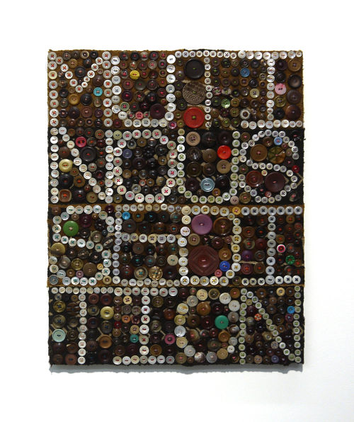 Jeff Perrone
Mutinous Sedition, 2010
Mud cloth, buttons, and thread on canvas
20 x 16 inches
50.8 x 40.6 cm