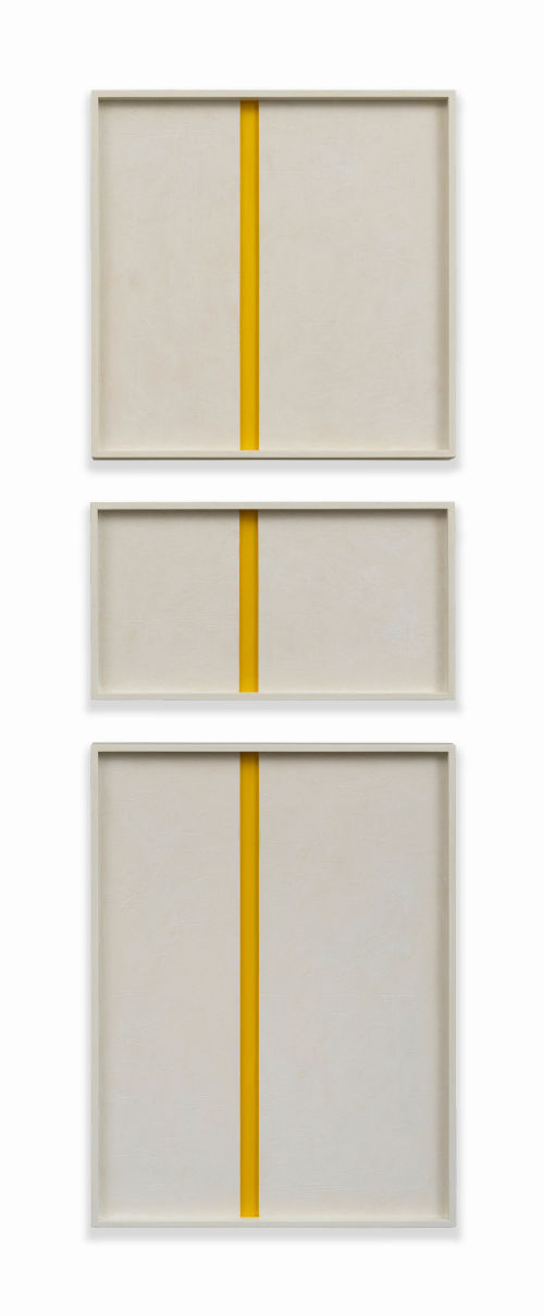John Pittman
#297-Vertical Yellow (3 Part), 2019
Alkyd/ Wood Relief
40 x 13 x 1 1/2 inches
101.6 x 33 x 3.8 cm