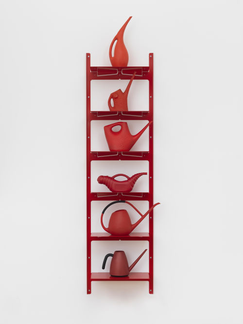 Miles Huston
Shelf with Red Cans, 2023
Watering cans, steel shelf designed by artist
68 x 18 3/4 x 9 inches
172.7 x 47.6 x 22.9 cm