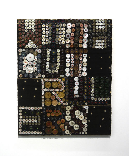 Jeff Perrone
Without Rulers, 2009
Mud cloth, buttons, and thread on canvas
20 x 16 inches
50.8 x 40.6 cm