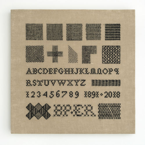 Elaine Reichek
Darning Sampler and Alphabet and Numbers, 2018
Hand embroidery on linen
10.5 x 10.5 inches
26.7 x 26.7 cm