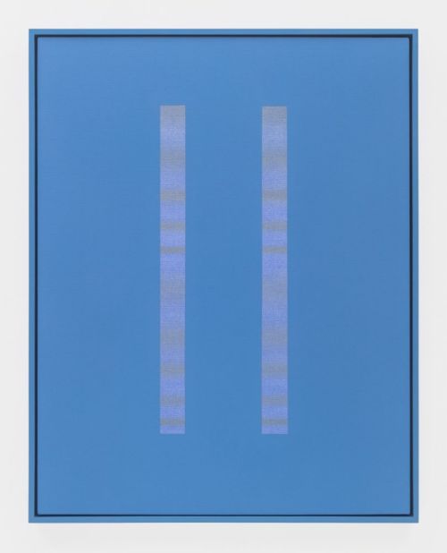 John Opera
Double-Slit (blue-violet), 2019
Cyanotype, acrylic and vinyl paint on canvas in artist frame 
33 x 26 inches