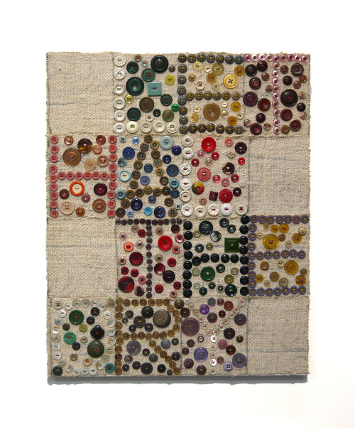 Jeff Perrone
Lethal Theory, 2013
Mud cloth, buttons, and thread on canvas
20 x 16 inches
50.8 x 40.6 cm