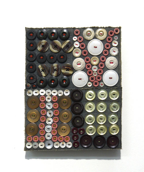 Jeff Perrone
Evil, 2008
Mud cloth, buttons, and thread on canvas
10 x 8 inches
25.4 x 20.3 cm