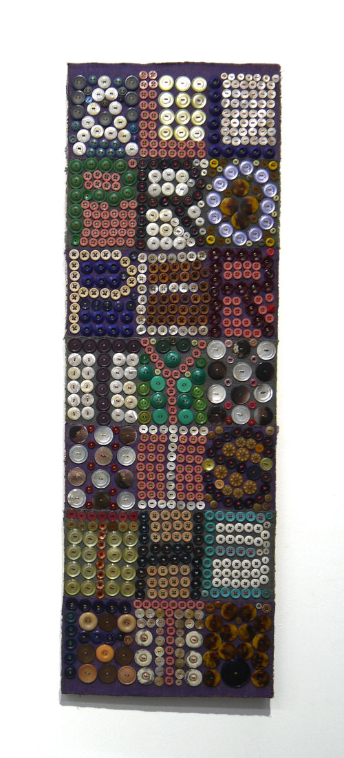 Jeff Perrone
All Property is Theft, 2009
Mud cloth, buttons, and thread on canvas
36 x 12 inches
91.4 x 30.5 cm