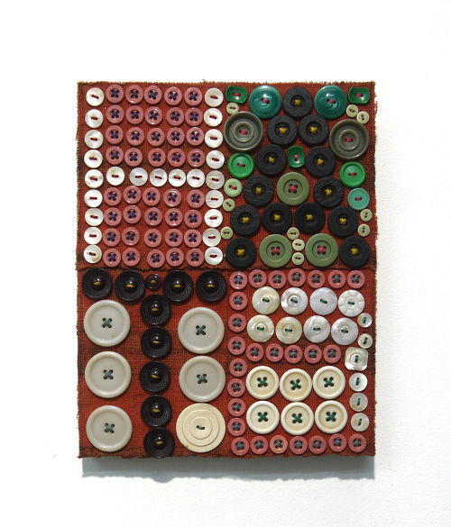 Jeff Perrone
Hate, 2008
Mud cloth, buttons, and thread on canvas
10 x 8 inches
25.4 x 20.3 cm