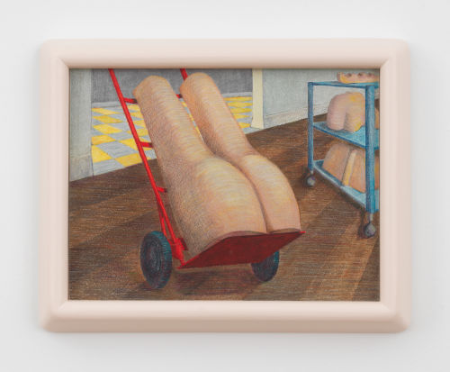 Ellie Krakow
The Body is Severed but the Human Remains (Legs on a Hand Truck), 2020
Colored pencil and gouache on paper in custom frame
Framed: 9 x 12 inches (22.9 x 30.5 cm)
Paper: 11.5 x 14.5 inches (29.2 x 36.8 cm)
(Inventory #EKW125)