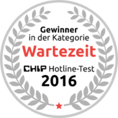 Chip Hotline-Test Auszeichnung in der Kategorie „Wartezeit 2016"
