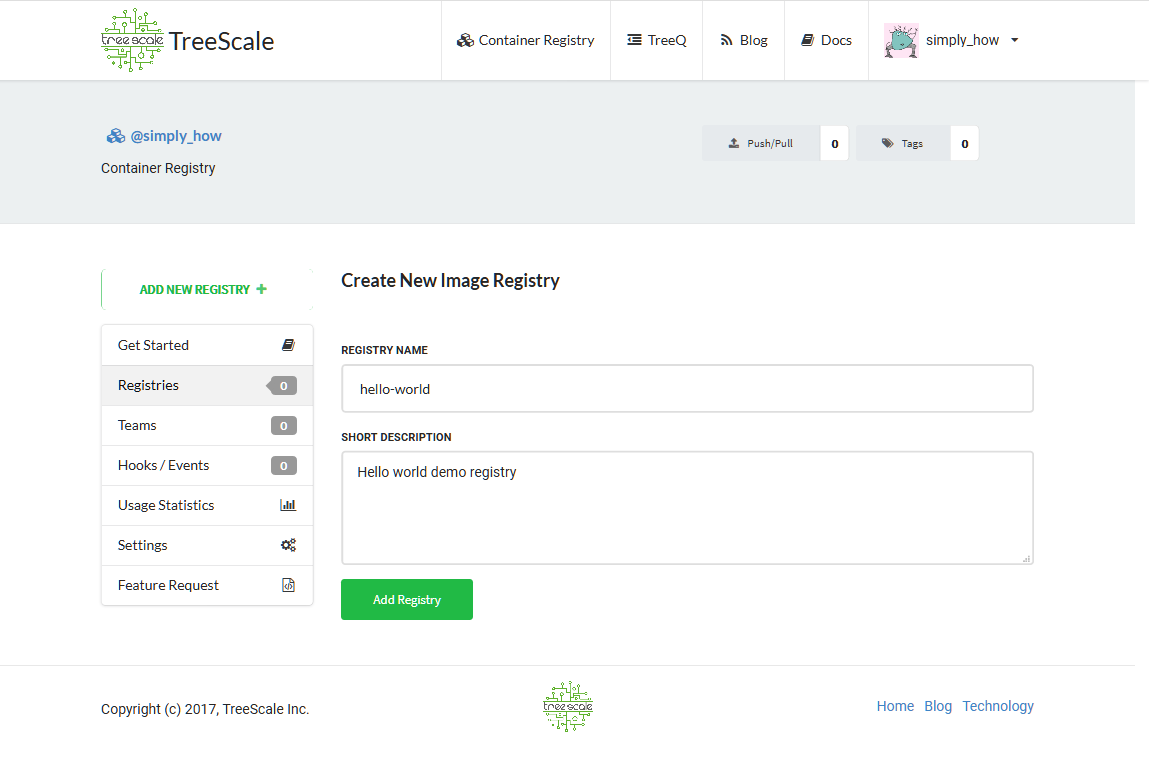 Create New Image Registry Page Create New Image Registry Page