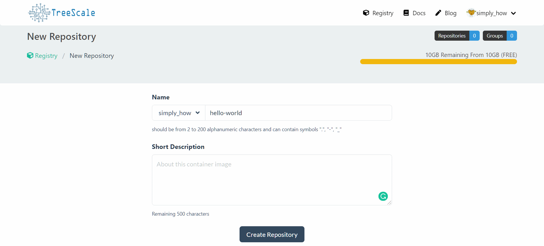Create New Image Registry Page Create New Image Registry Page