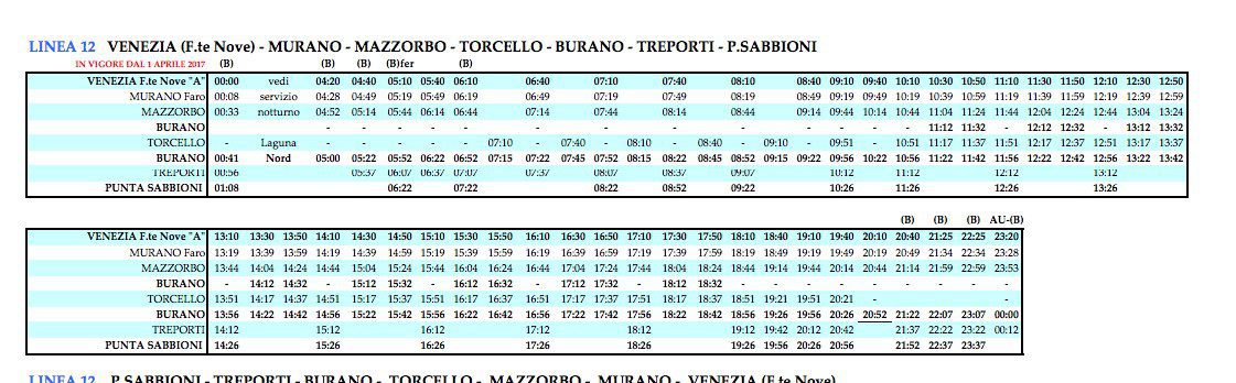 Burano vaporetto timetable