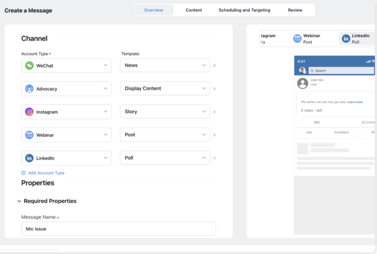 Sprinklr's Advanced Publisher provides a Create Post window where you can add your post and campaign details.
