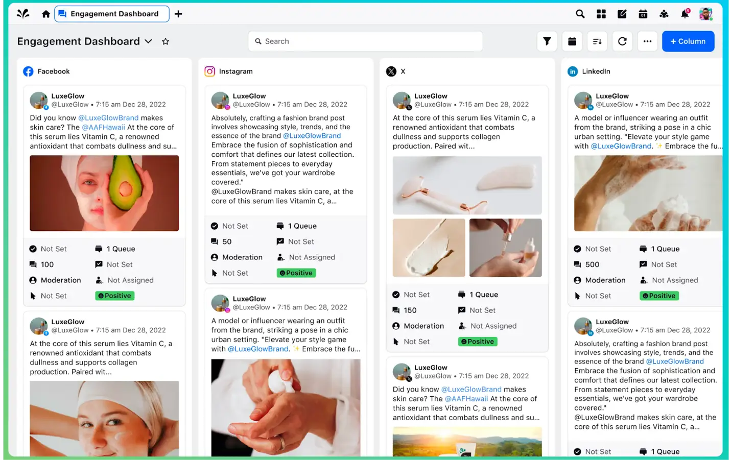 Sprinklr Social dashboard which brings paid, earned, and owned social in one place