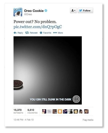 A tweet (now, X post) by Oreo that went viral during the 2013 Super Bowl blackout.