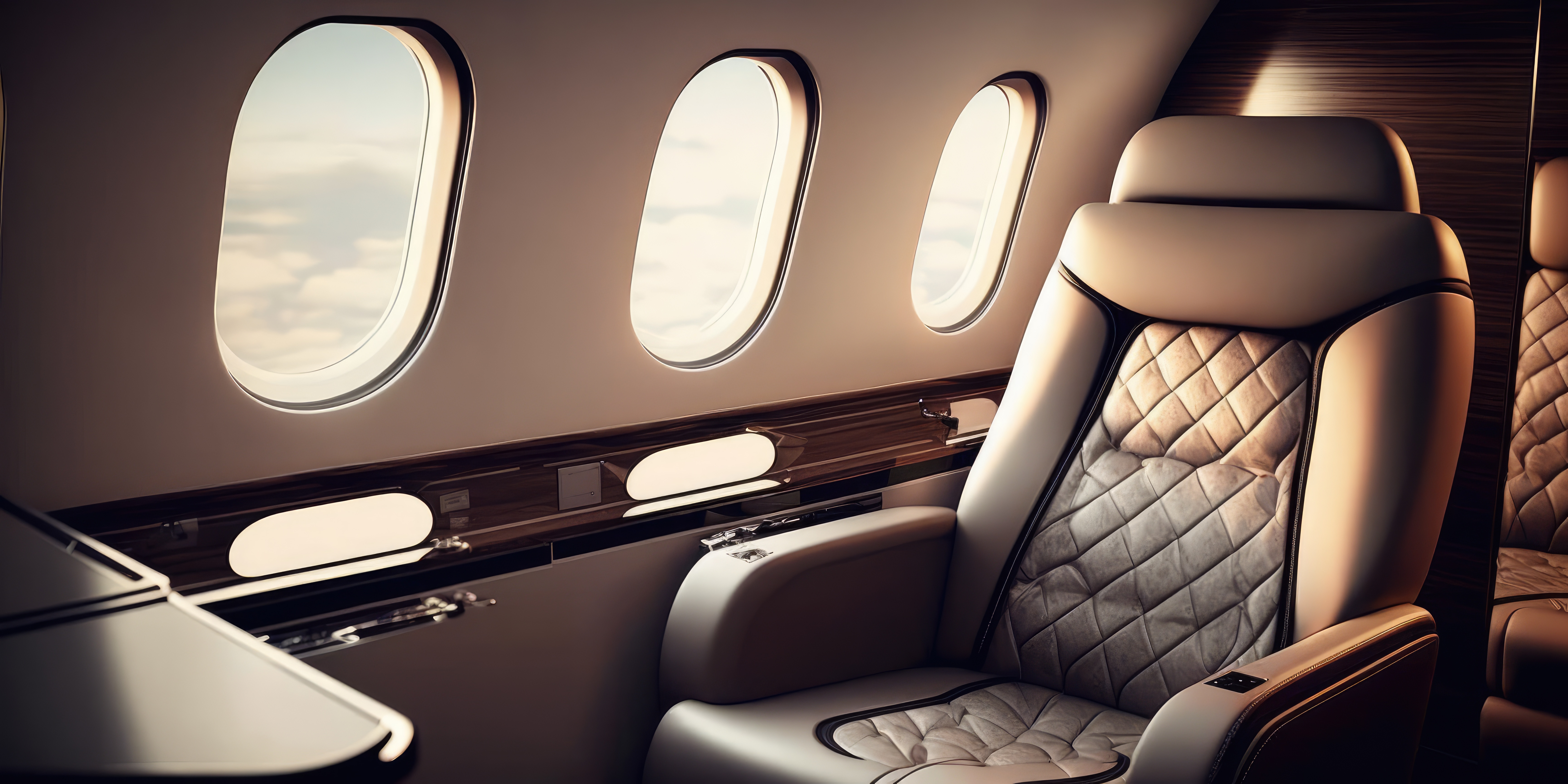 A first class seat in a plane indicating a luxurious experience.