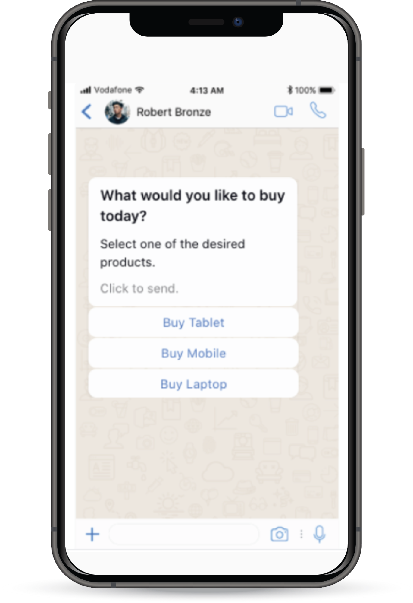 An image showing a WhatsApp interface with a message created using Highly Structured Message template.
