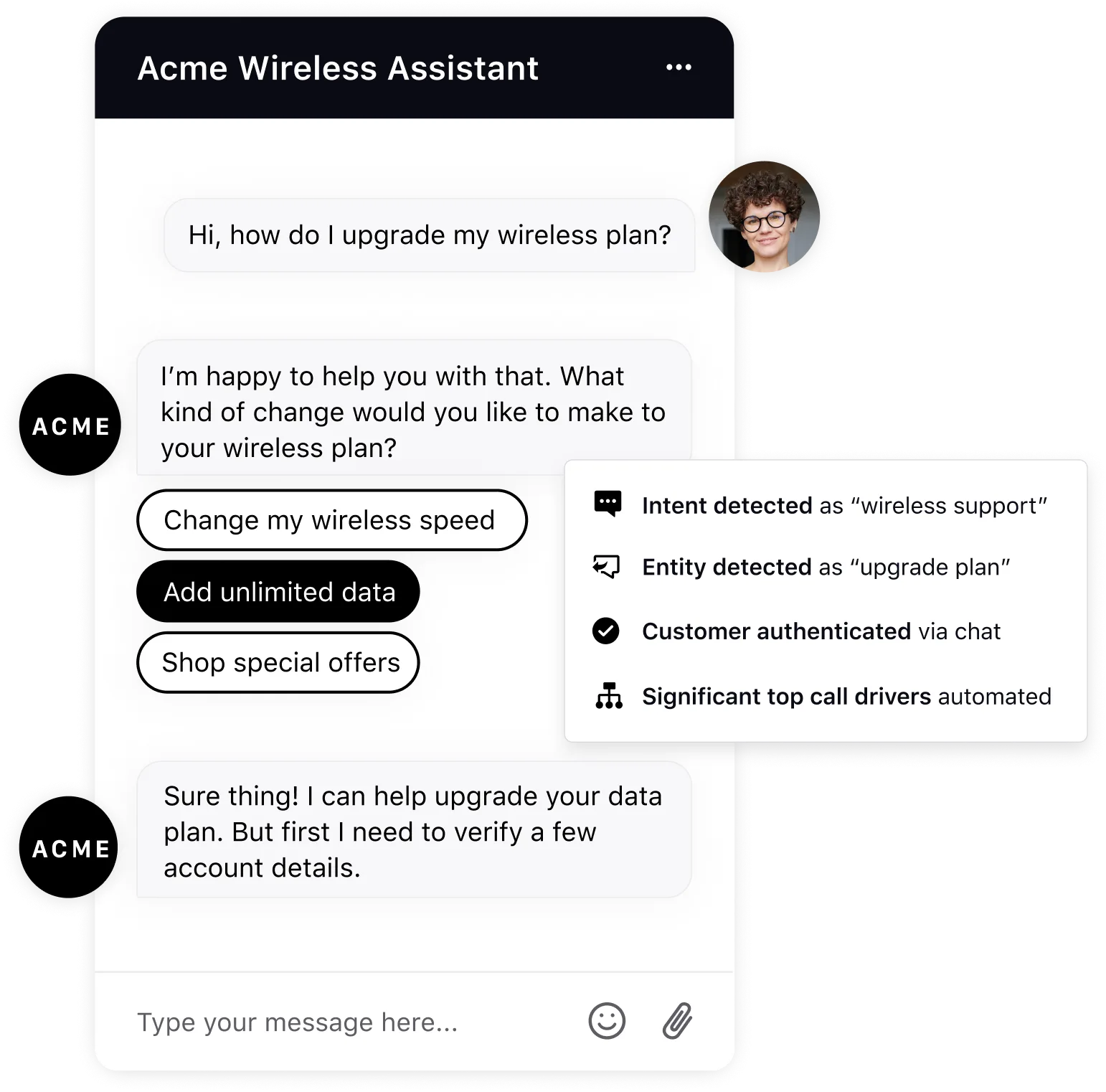 Conversational AI chatbot in Sprinklr call center software
